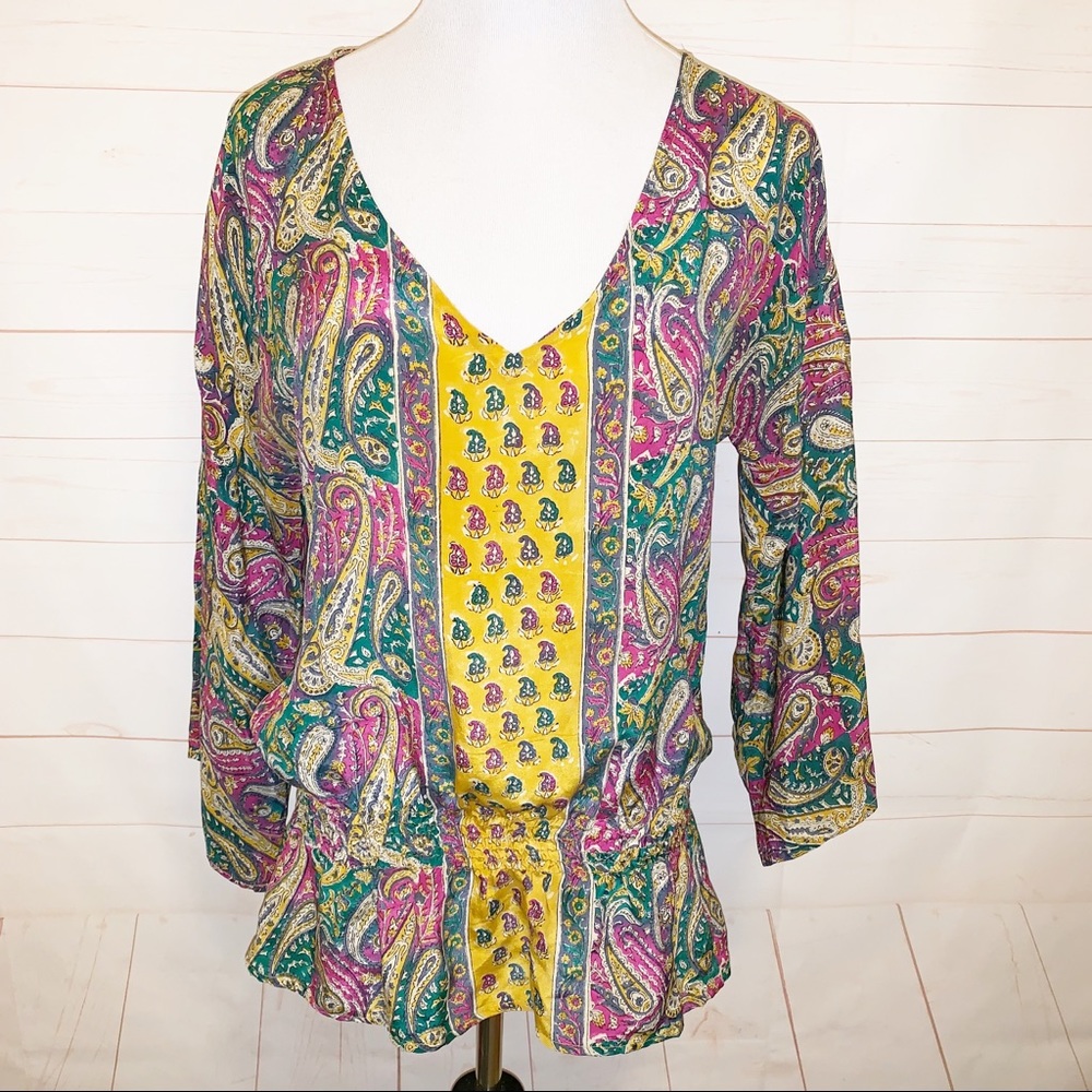 Tolani Boho Silk Peasant Top Sz Large Paisley